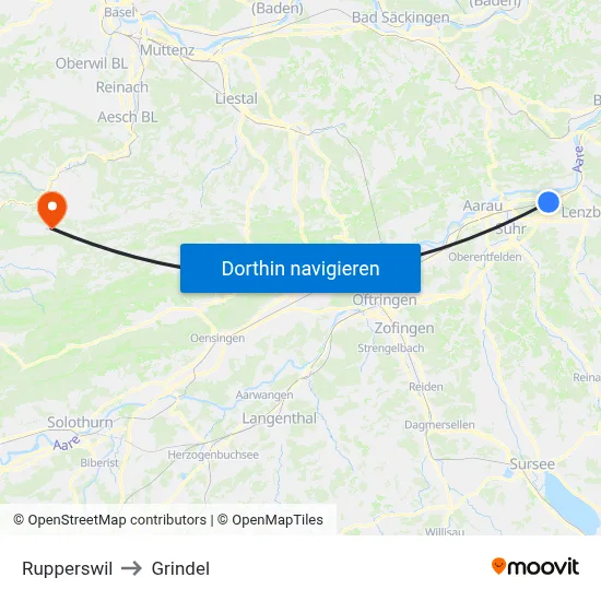 Rupperswil to Grindel map