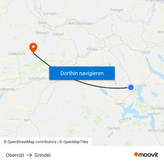 Oberrüti to Grindel map