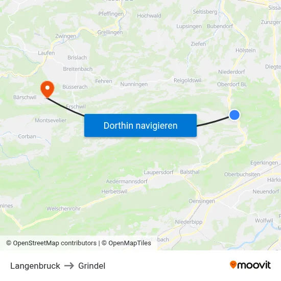 Langenbruck to Grindel map