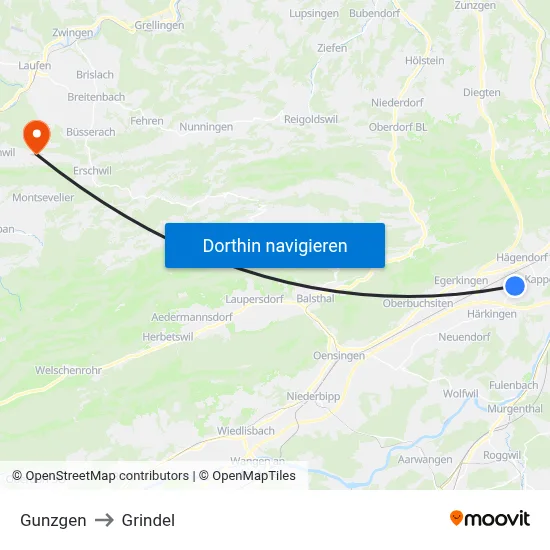 Gunzgen to Grindel map