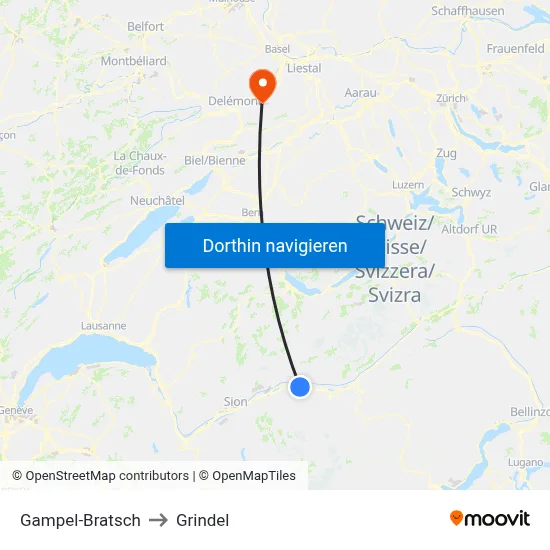 Gampel-Bratsch to Grindel map