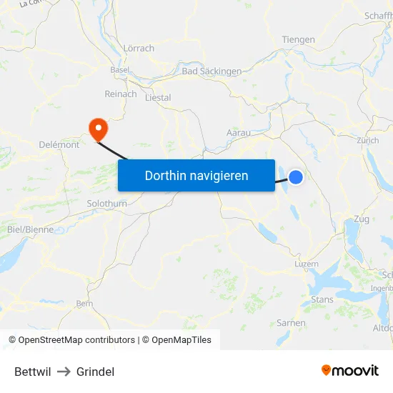 Bettwil to Grindel map