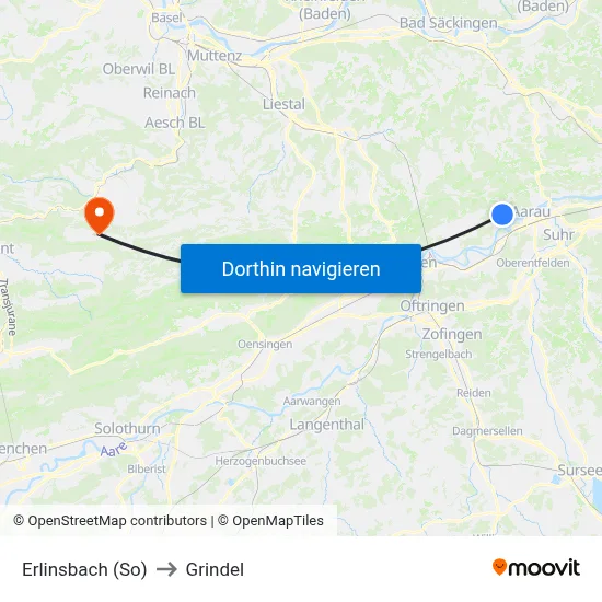 Erlinsbach (So) to Grindel map
