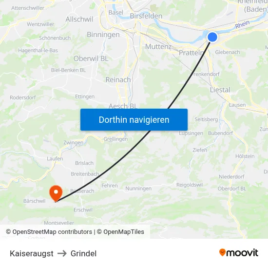 Kaiseraugst to Grindel map