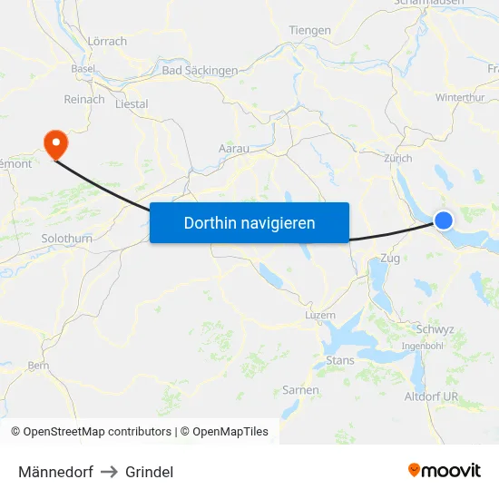 Männedorf to Grindel map