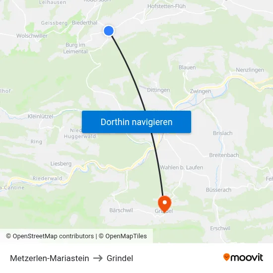 Metzerlen-Mariastein to Grindel map