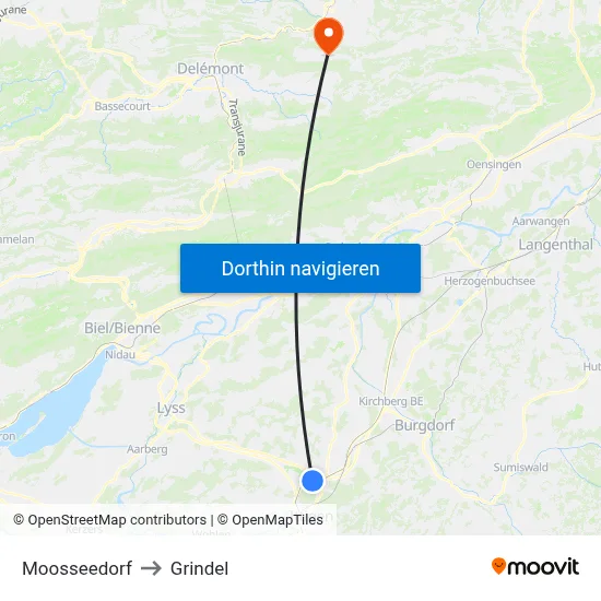 Moosseedorf to Grindel map