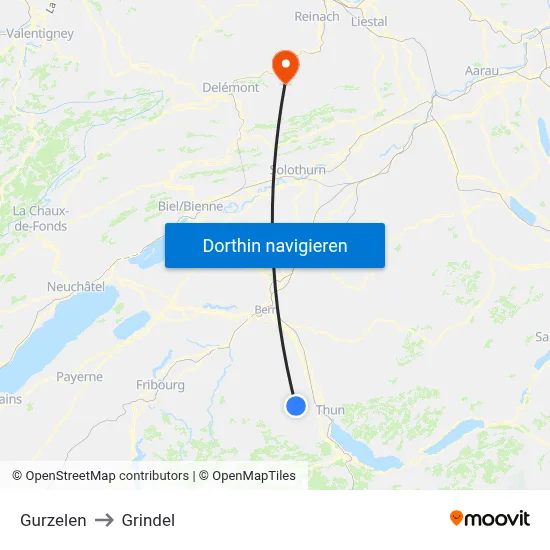 Gurzelen to Grindel map