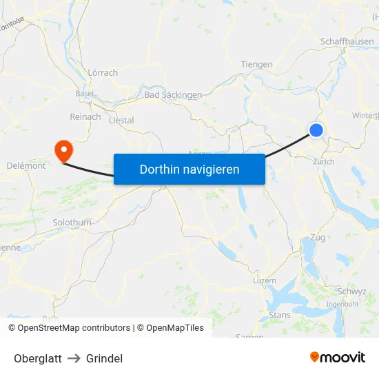 Oberglatt to Grindel map