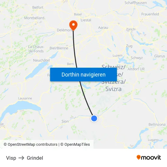 Visp to Grindel map