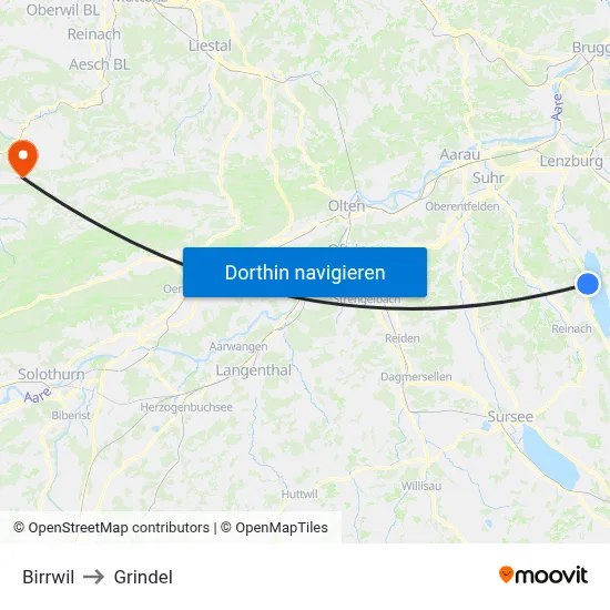 Birrwil to Grindel map
