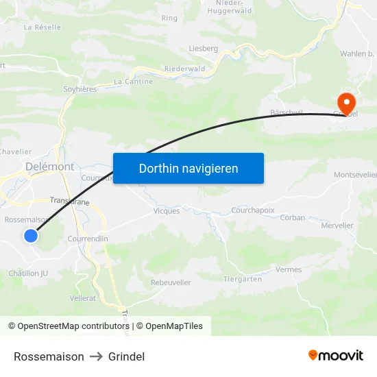 Rossemaison to Grindel map