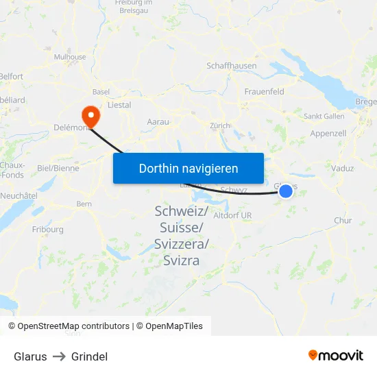 Glarus to Grindel map