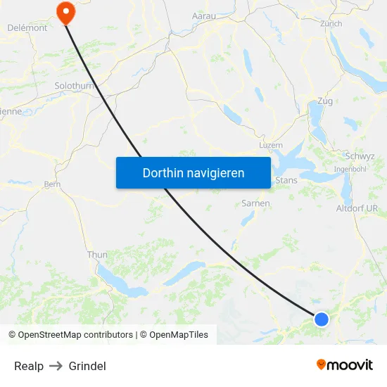 Realp to Grindel map