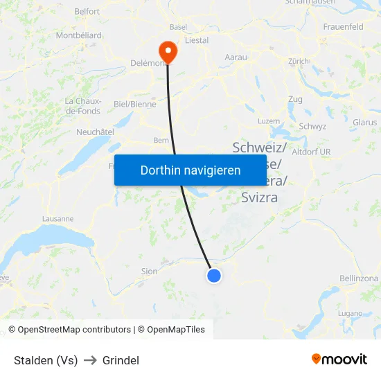 Stalden (Vs) to Grindel map