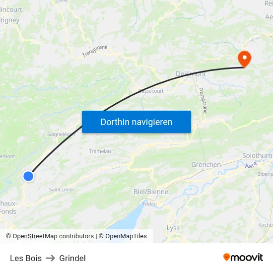 Les Bois to Grindel map
