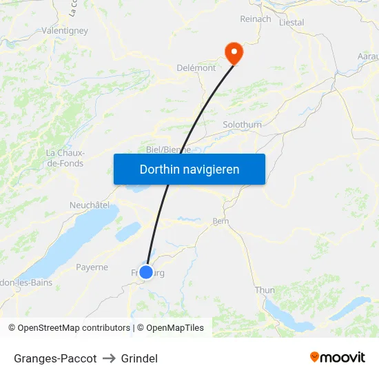 Granges-Paccot to Grindel map