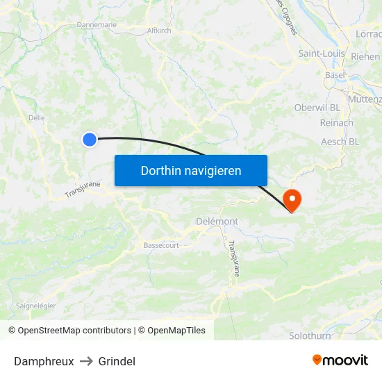 Damphreux to Grindel map