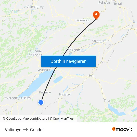 Valbroye to Grindel map
