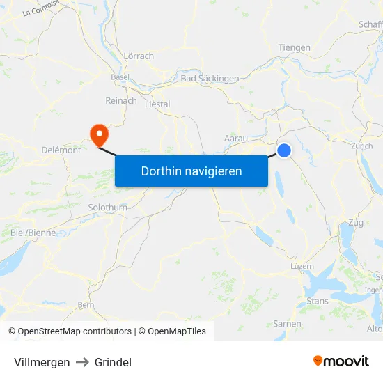 Villmergen to Grindel map