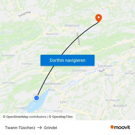Twann-Tüscherz to Grindel map