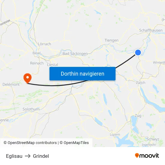 Eglisau to Grindel map