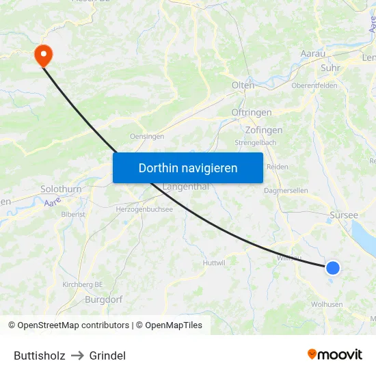 Buttisholz to Grindel map