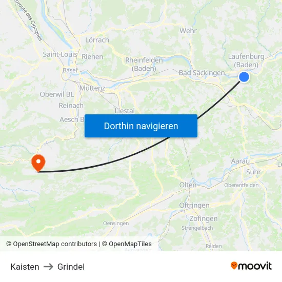 Kaisten to Grindel map