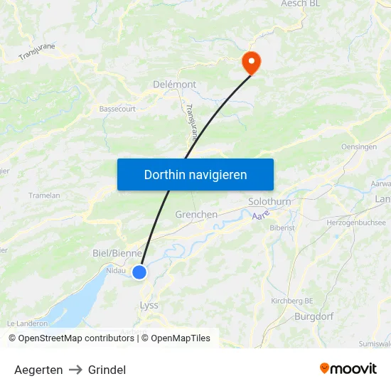 Aegerten to Grindel map