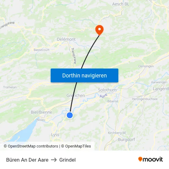 Büren An Der Aare to Grindel map