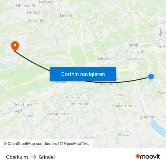 Oberkulm to Grindel map
