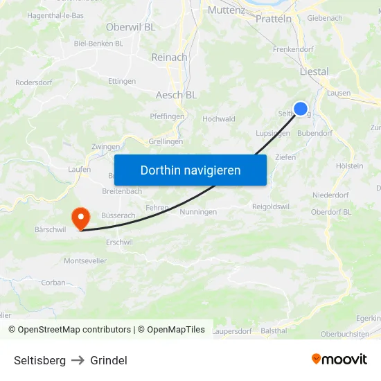 Seltisberg to Grindel map