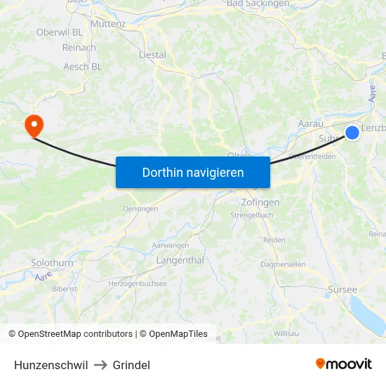 Hunzenschwil to Grindel map