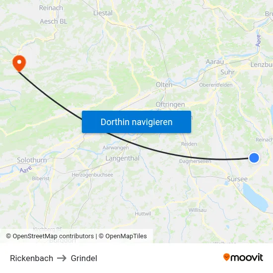 Rickenbach to Grindel map