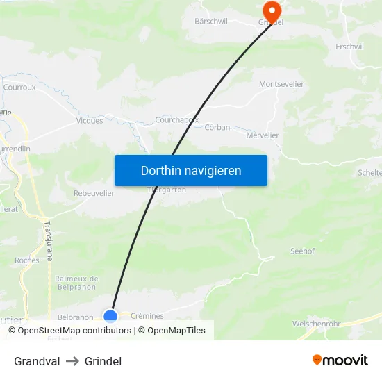 Grandval to Grindel map