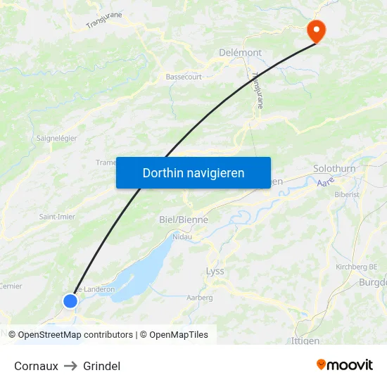 Cornaux to Grindel map