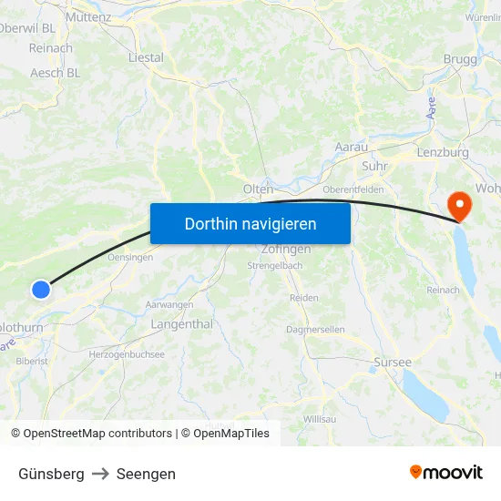 Günsberg to Seengen map