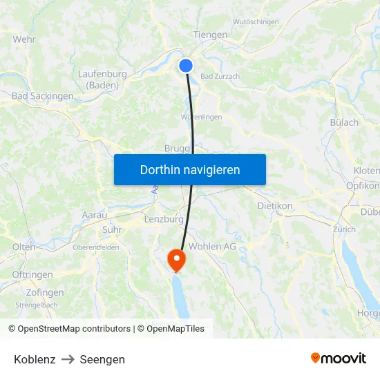 Koblenz to Seengen map