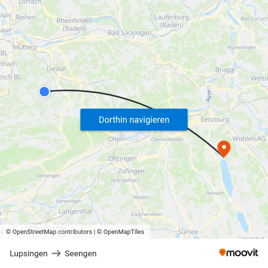 Lupsingen to Seengen map