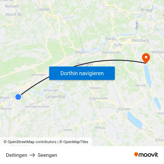 Deitingen to Seengen map