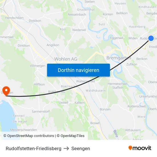Rudolfstetten-Friedlisberg to Seengen map