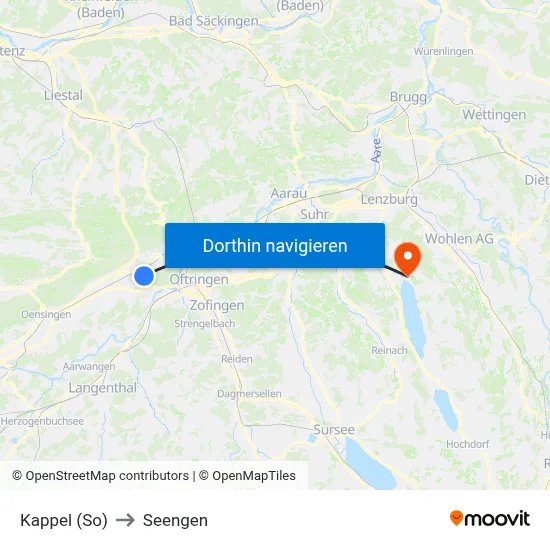 Kappel (So) to Seengen map