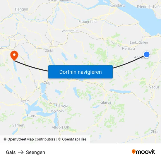Gais to Seengen map