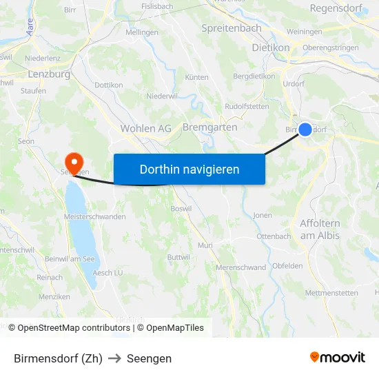 Birmensdorf (Zh) to Seengen map