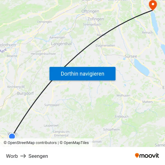 Worb to Seengen map