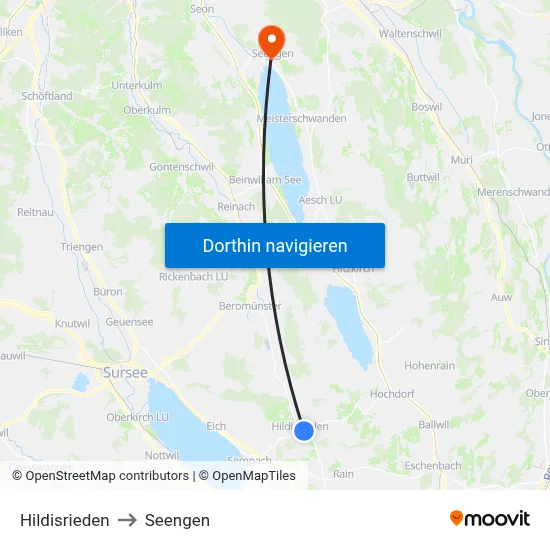 Hildisrieden to Seengen map