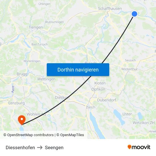 Diessenhofen to Seengen map