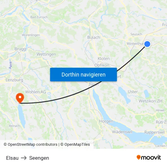 Elsau to Seengen map