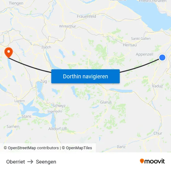 Oberriet to Seengen map