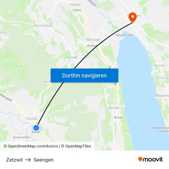 Zetzwil to Seengen map